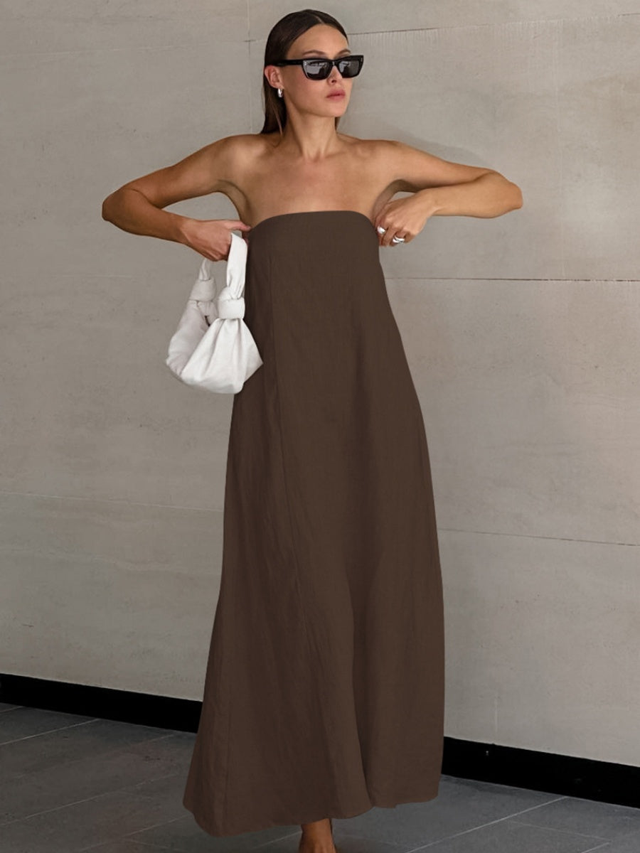 Cotton Blend Temperament Tube Top Loose-fit Home Vacation Mini&Short Dresses