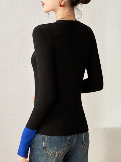 Kayla V-Neck Flared Sleeve Stitching Knitted Cardigan