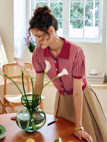 Madison Vintage Diamond Cropped Knitted Cotton Top