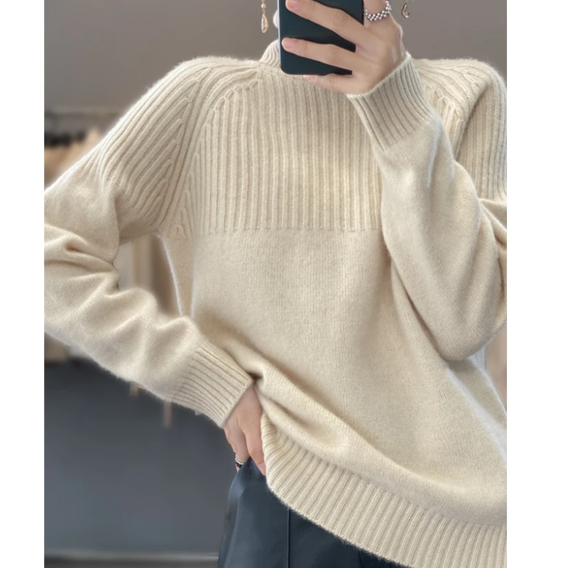 Suéter de cuello alto acanalado para mujer | Ideal para otoño/invierno