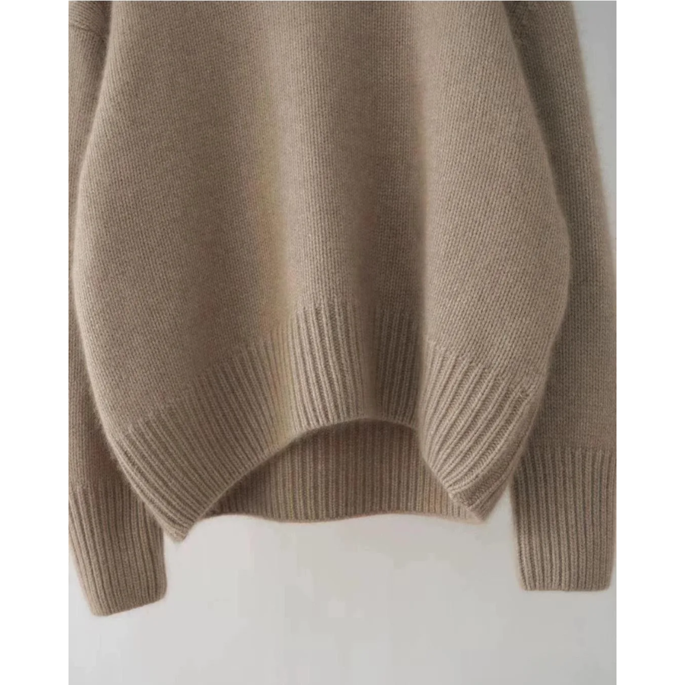 Jersey holgado de cuello alto para mujer con dobladillo y puños acanalados | Ideal para otoño/invierno