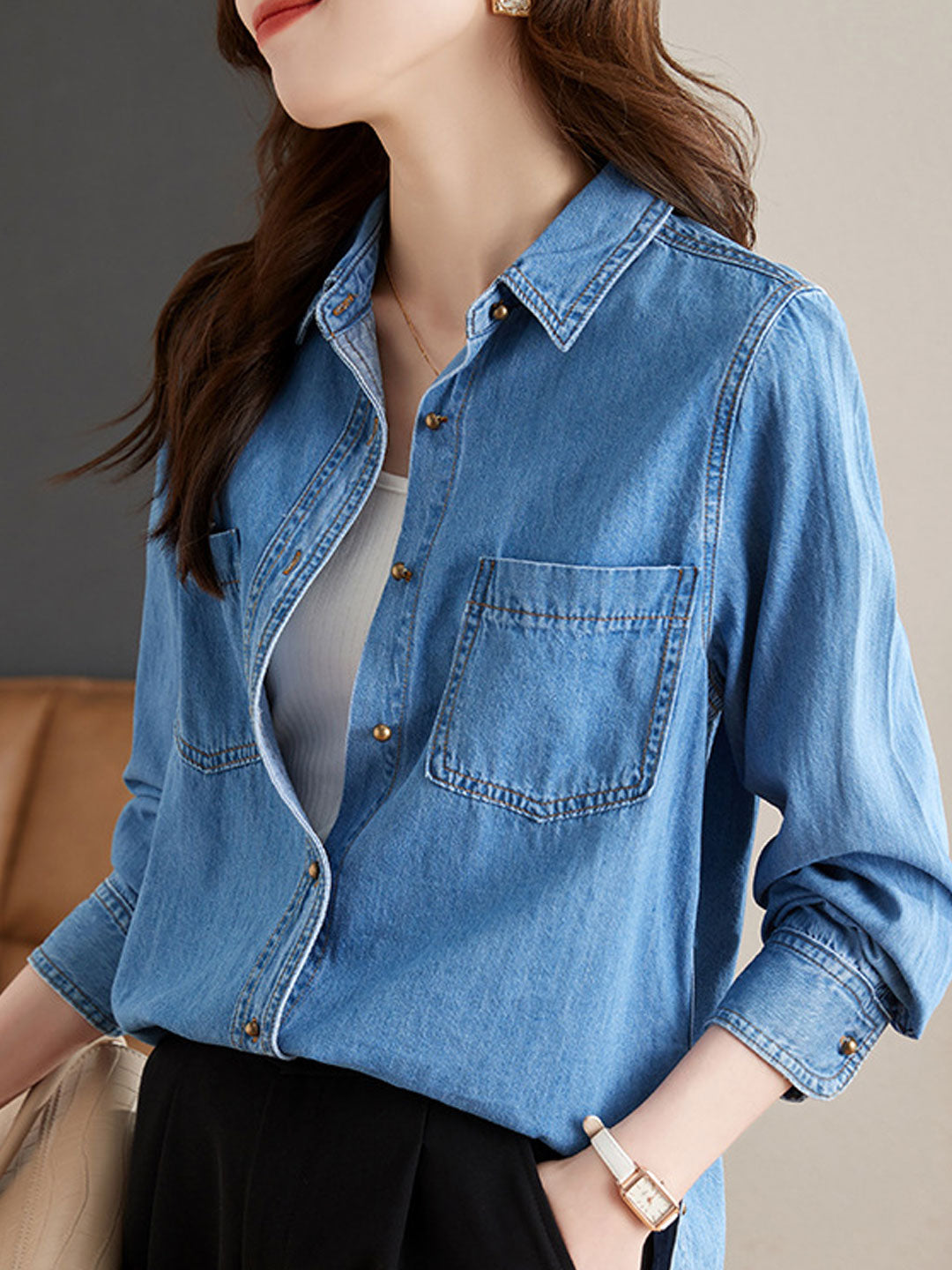 Madison Casual Lapel Denim Shirt