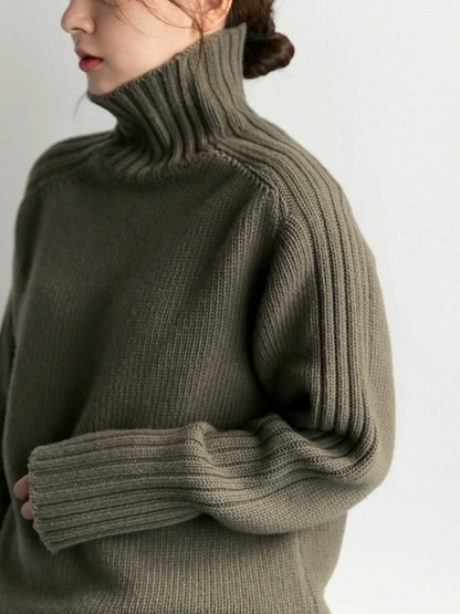Jersey de cuello alto acanalado extragrande para mujer | Ideal para otoño/invierno