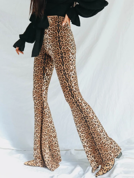 Women's Stylish Leopard Print High Waisted Flared Pants | Ideal for Everyday Wear