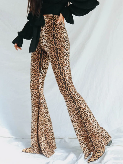 Women's Stylish Leopard Print High Waisted Flared Pants | Ideal for Everyday Wear