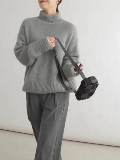 Jersey informal de punto suave con cuello alto para mujer | Ideal para otoño/invierno