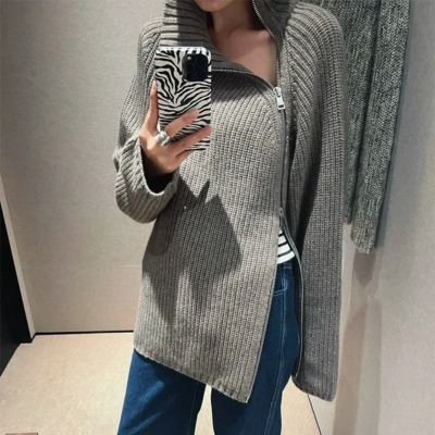 Jersey informal de cuello alto para mujer con cremallera lateral | Ideal para otoño/invierno