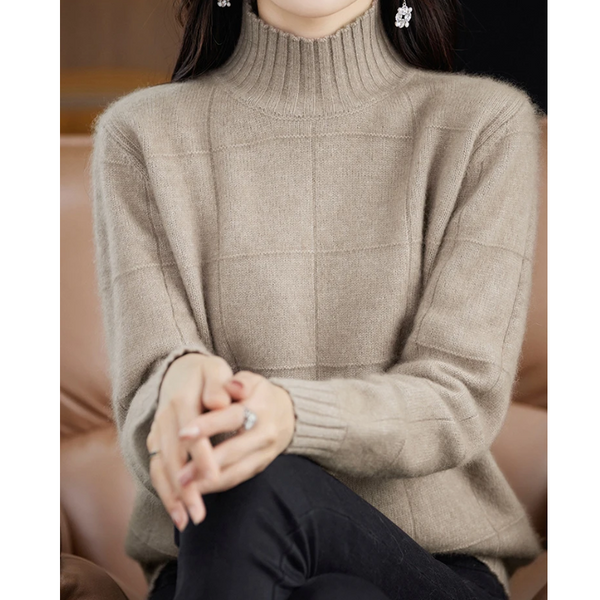 Jersey de cuello alto de punto trenzado holgado para mujer | Ideal para otoño/invierno