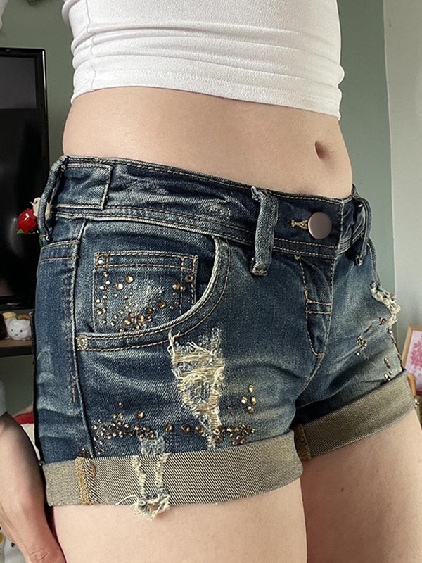 Washed Vintage Aged Denim Shorts