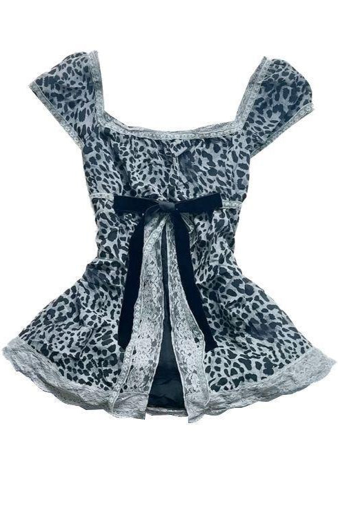 Lace Bow Trim Leopard Print Cami Top