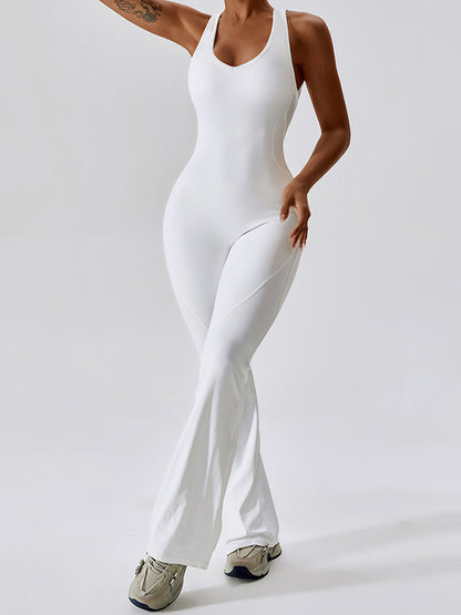 Solid Backless U Neck Jumpsuit