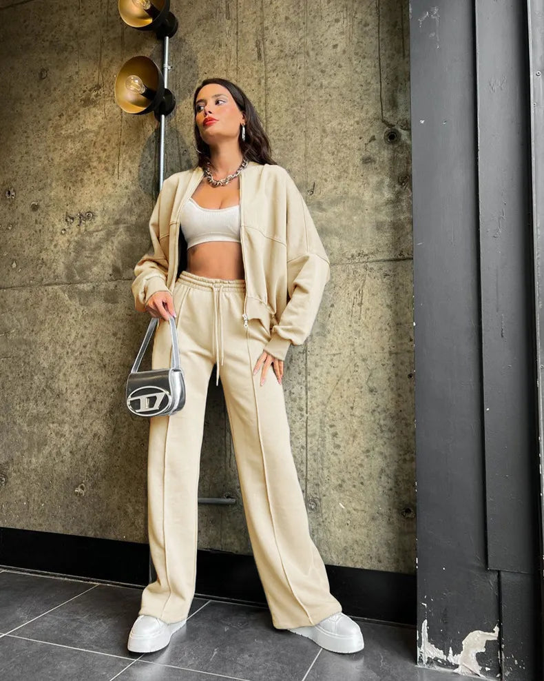 Urban Chic - Green ZippeRed Cardigan and Trousers Set