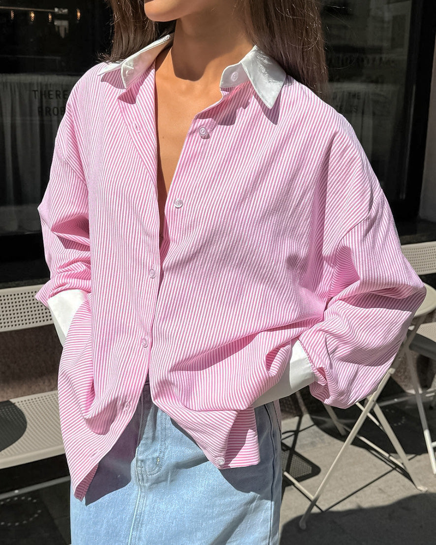 Contrast Striped Loose Casual Shirt