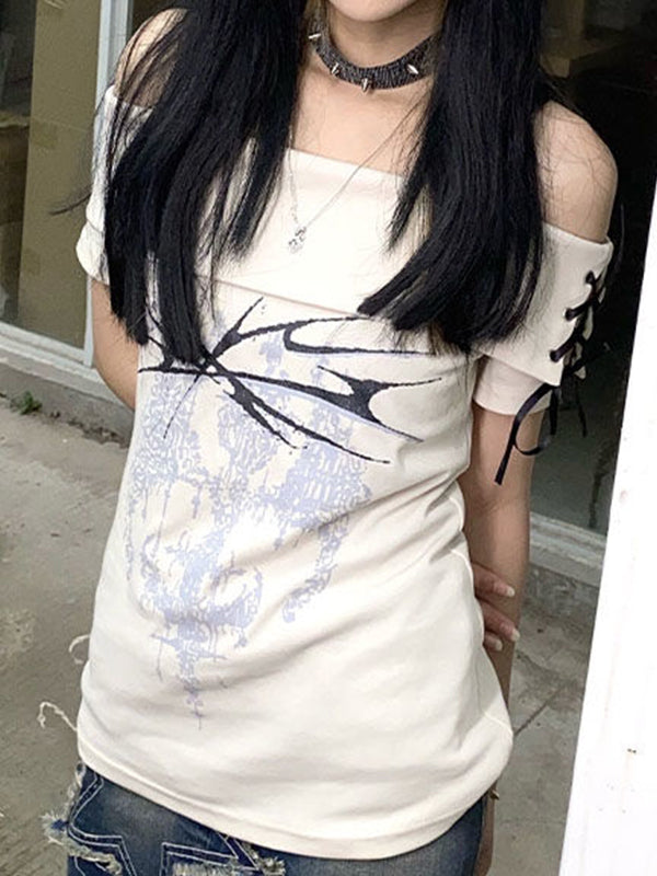 One Shoulder Print Short Sleeve Tee