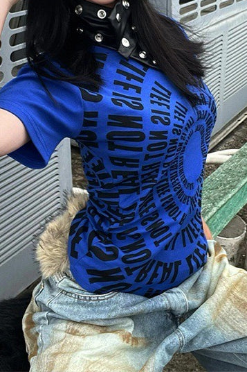 Slim Niche Blue Regular Shoulder T-shirt