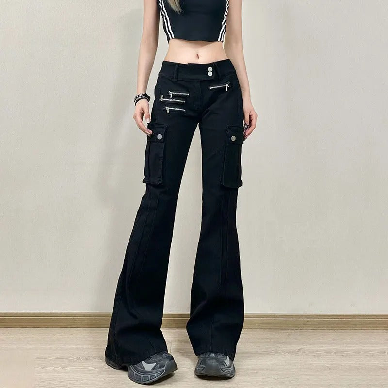 Utility Zipper Black Pants