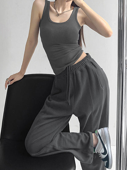 High Elasticity Solid U Neck Slim Tank Top
