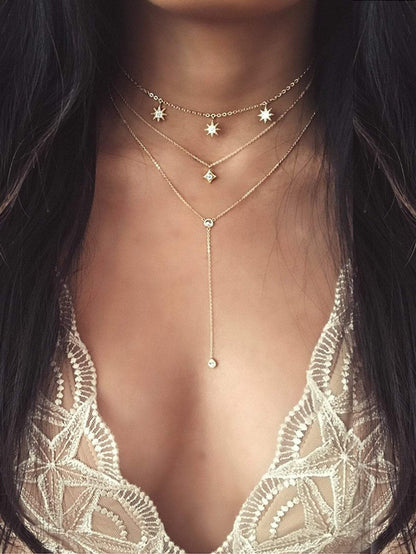 Star Detail Lariats Layered Necklace for Women