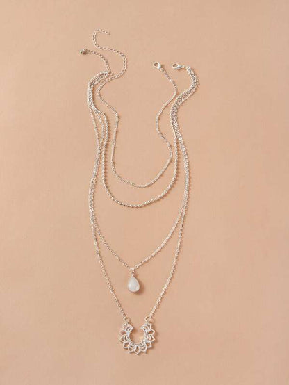 2pcs Waterdrop & Flower Pendant Necklace for Women