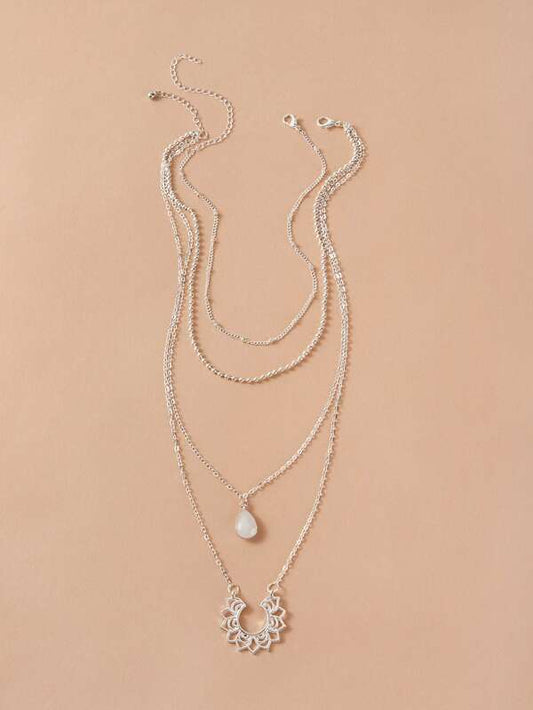 2pcs Waterdrop & Flower Pendant Necklace for Women
