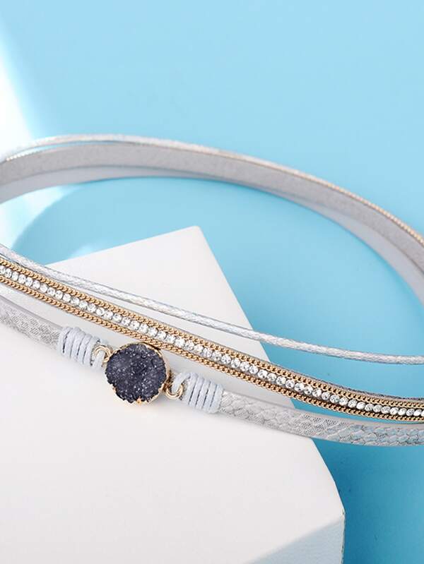 1pc Stone & Rhinestone Decor Layered Bracelet for Women