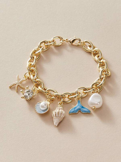 1pc Shell & Faux Pearl Chain Bracelet for Women