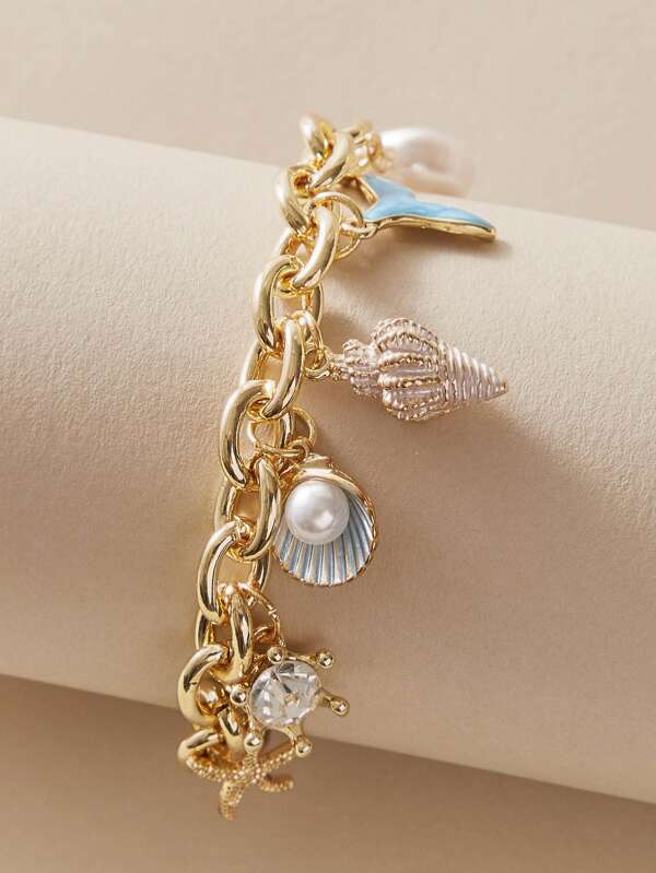 1pc Shell & Faux Pearl Chain Bracelet for Women