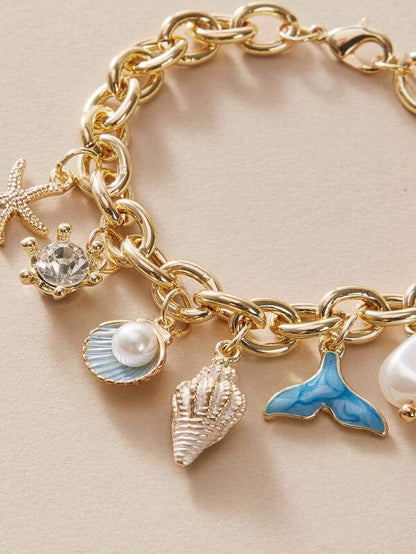 1pc Shell & Faux Pearl Chain Bracelet for Women