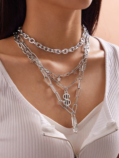 4pcs Star Tassel & Dollar Charm Necklace for Women