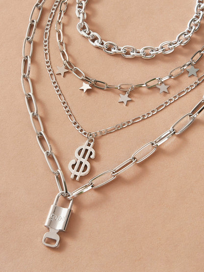 4pcs Star Tassel & Dollar Charm Necklace for Women