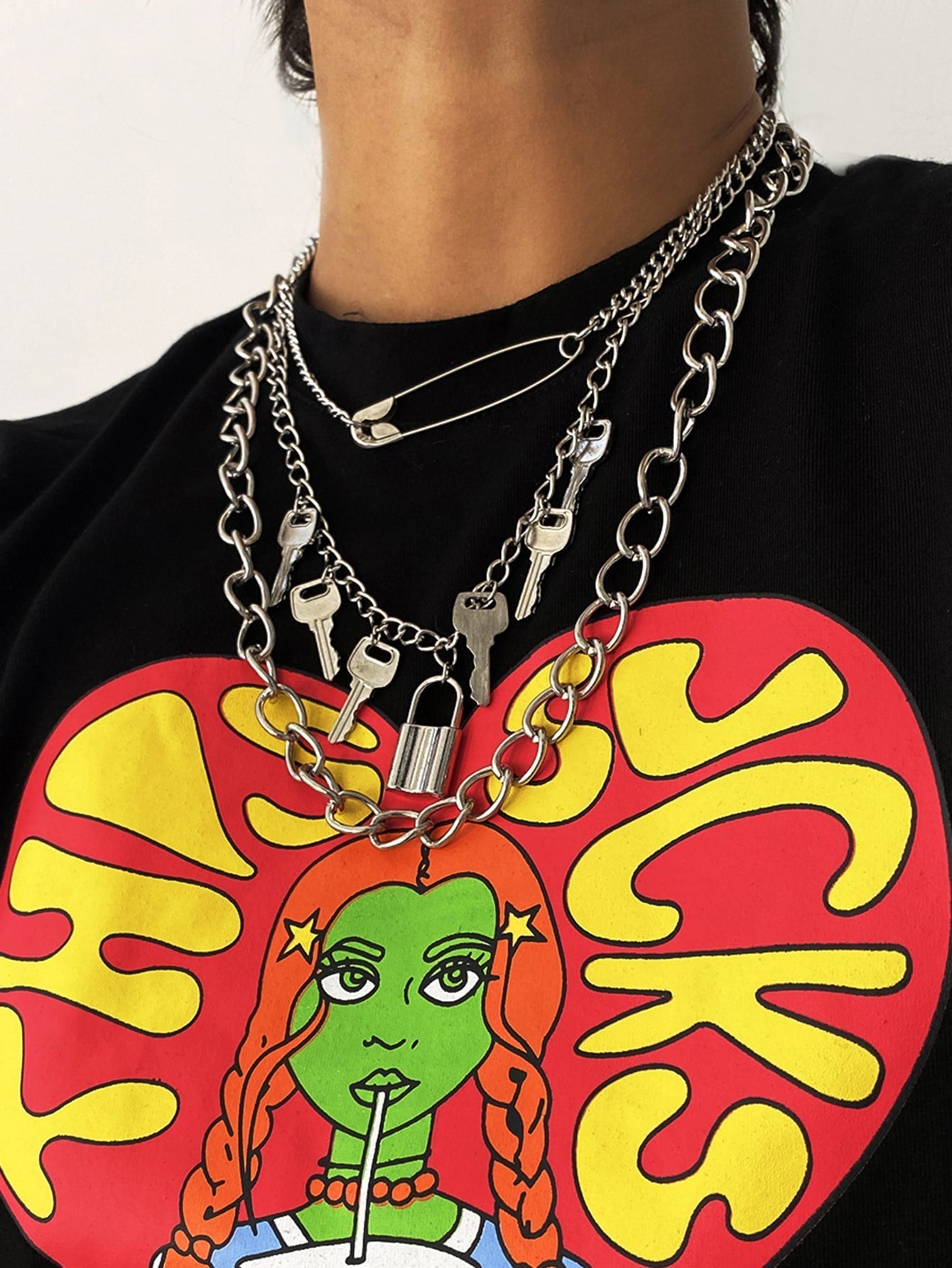 3pcs Lock & Key Charm Chain Necklace for Women