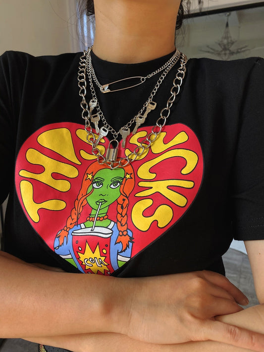 3pcs Lock & Key Charm Chain Necklace for Women