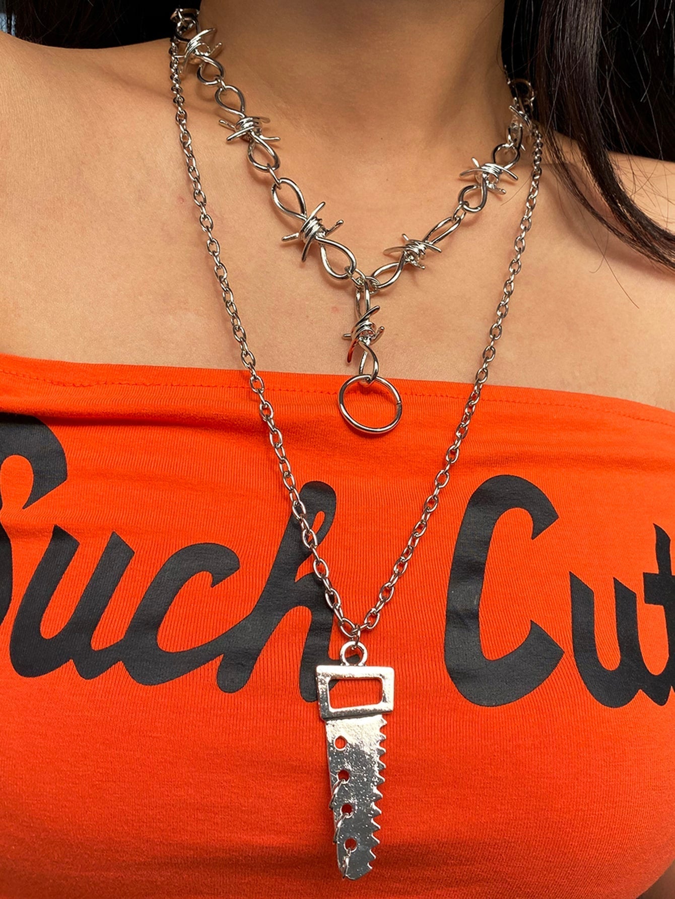 2pcs Metallic Saw & Knot Charm Necklace for Women