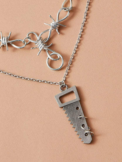 2pcs Metallic Saw & Knot Charm Necklace for Women