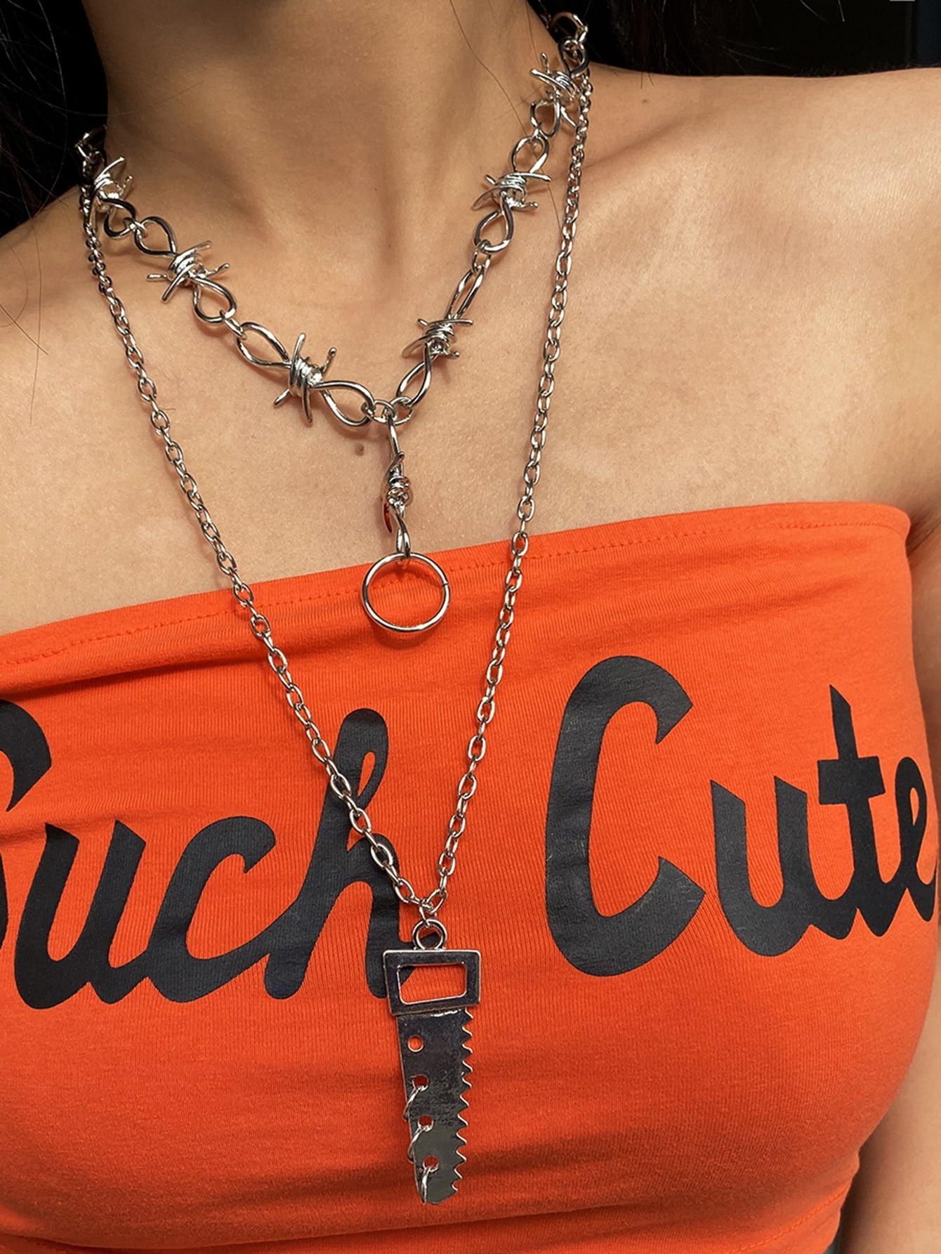 2pcs Metallic Saw & Knot Charm Necklace for Women