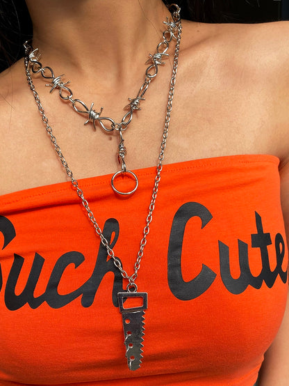 2pcs Metallic Saw & Knot Charm Necklace for Women