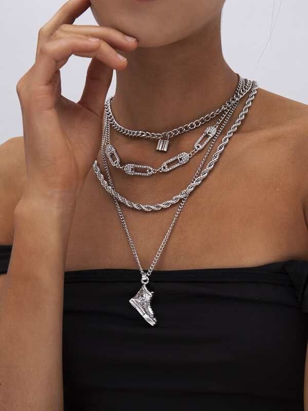 4pcs Lock Charm Necklace for Women