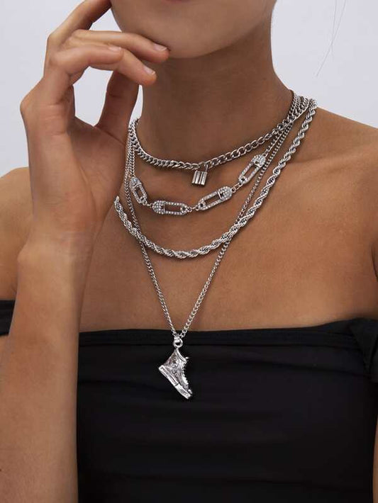 4pcs Lock Charm Necklace for Women