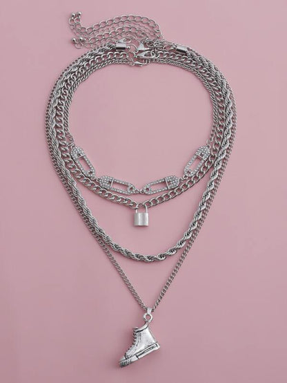 4pcs Lock Charm Necklace for Women