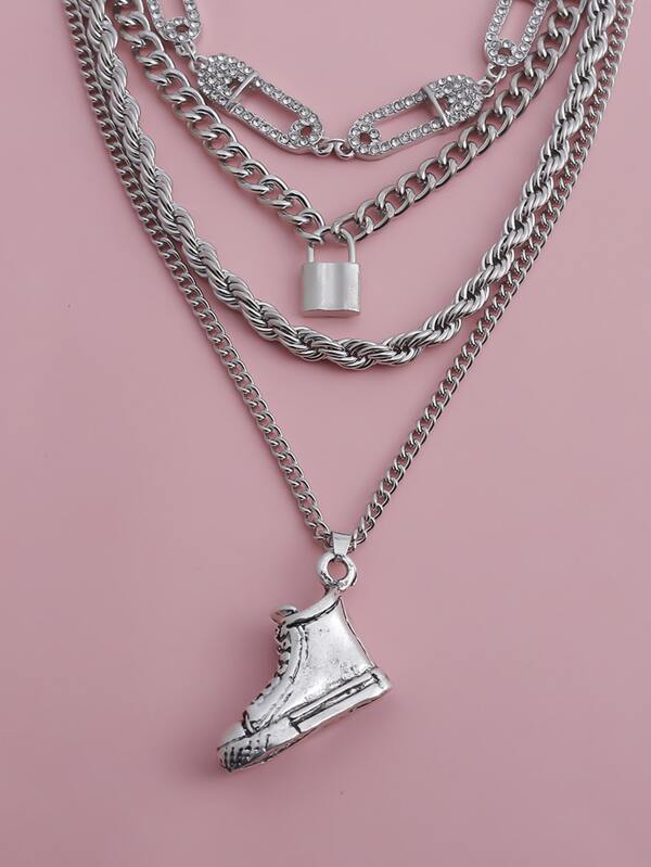 4pcs Lock Charm Necklace for Women