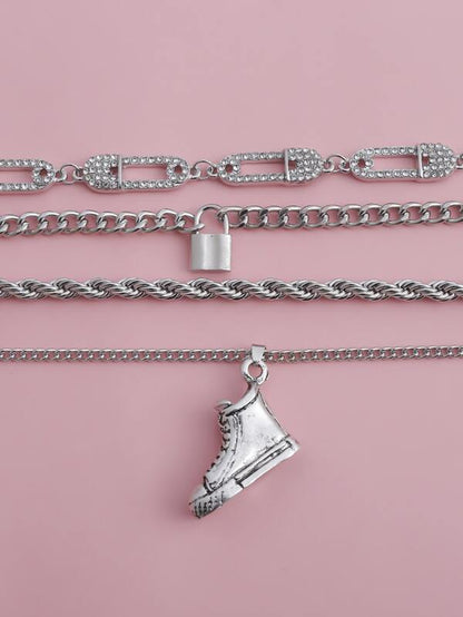 4pcs Lock Charm Necklace for Women