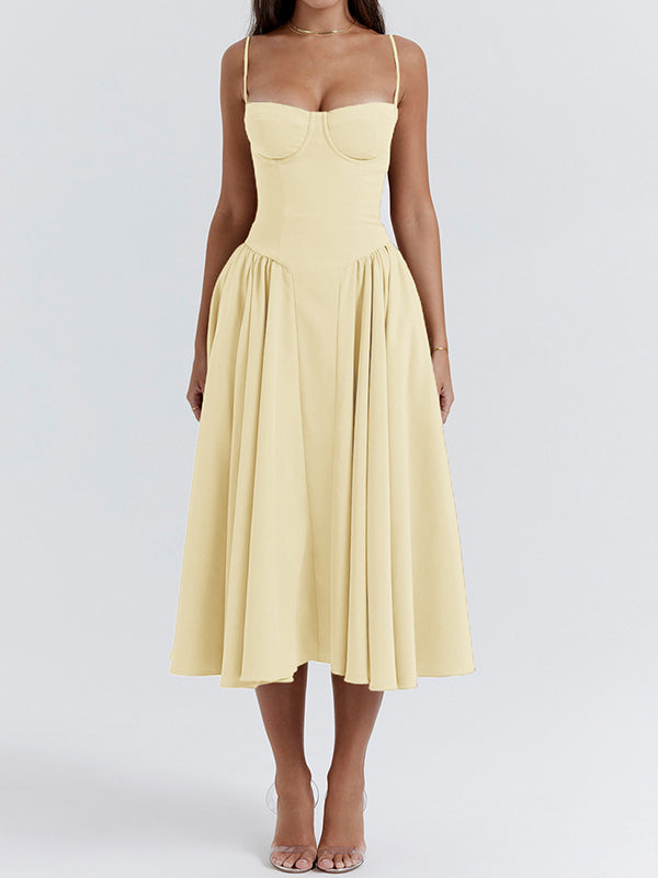 Vintage Solid Cami Midi Dress