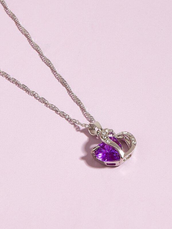 Rhinestone Heart Charm Necklace for Women