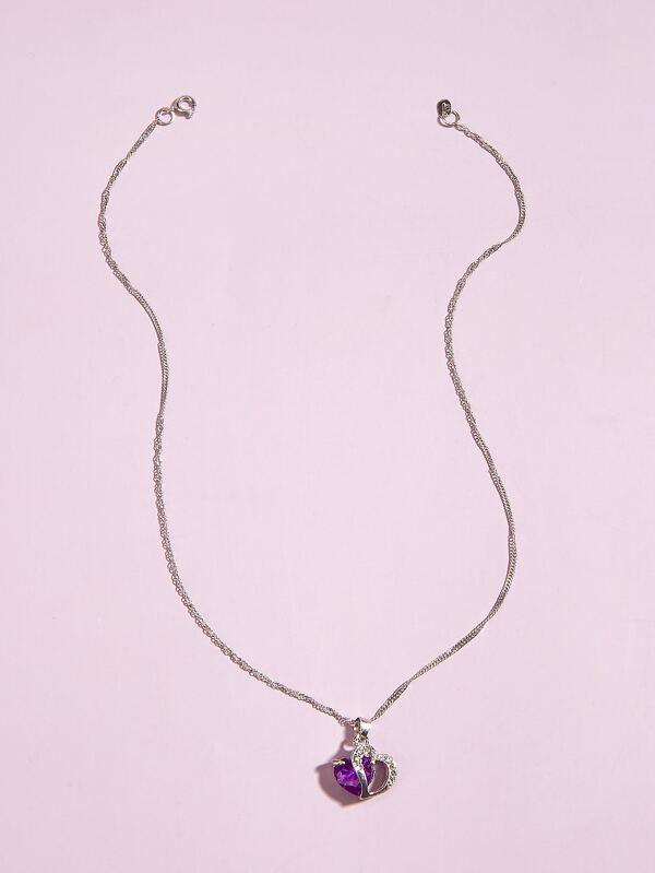 Rhinestone Heart Charm Necklace for Women