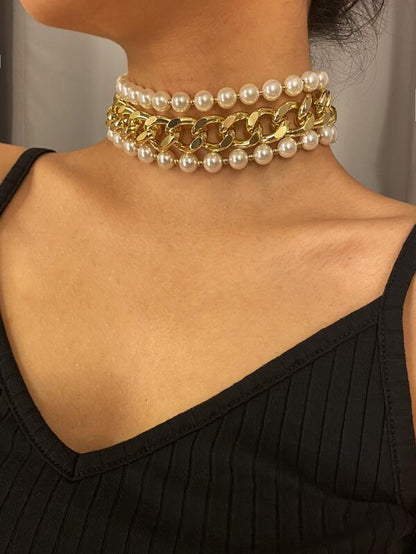 3pcs Faux Pearl Beaded Choker for Women