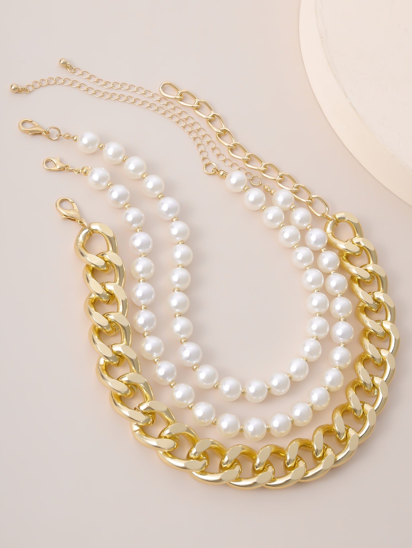 3pcs Faux Pearl Beaded Choker for Women