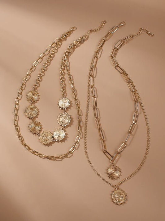 2pcs Textured Metal Layered Necklace for Women