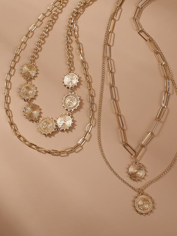 2pcs Textured Metal Layered Necklace for Women