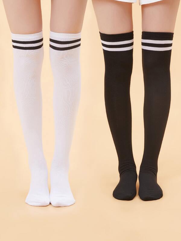 2pairs Striped Over The Knee Socks for Women