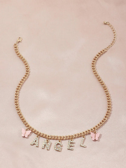 Rhinestone Letter Charm Necklace for Women